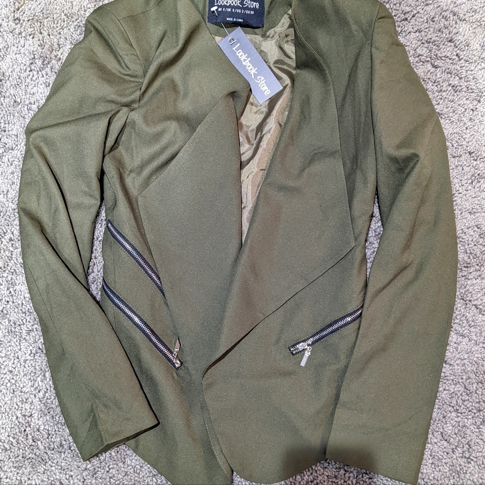 Olive Green Open Front Jacket